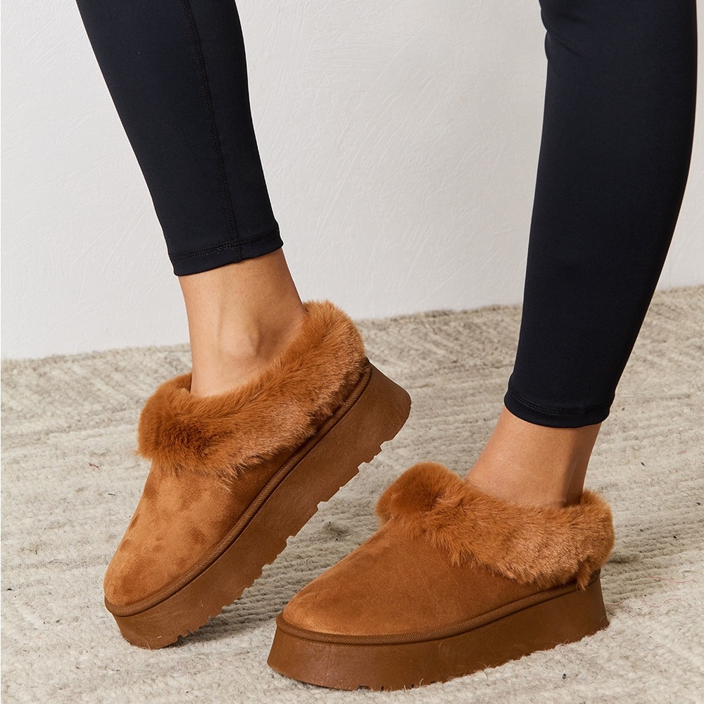 Furry Chunky Platform Ankle Boots